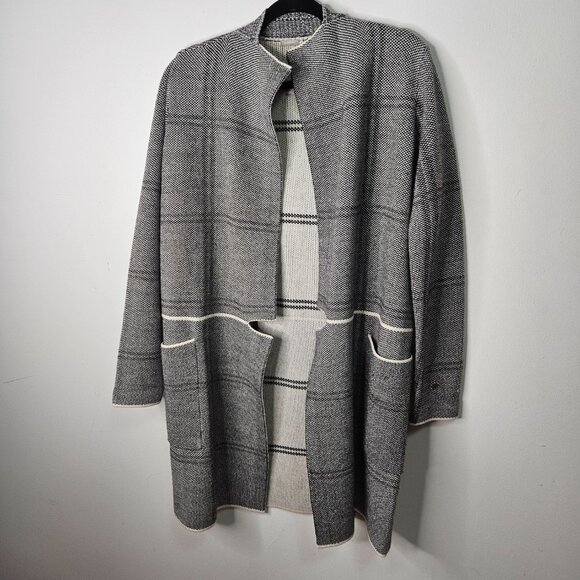 Soia & Kyo Benela Wool Blend Knit Long Cardigan Coat Duster Sz S  Grey plaid - Picture 4 of 10